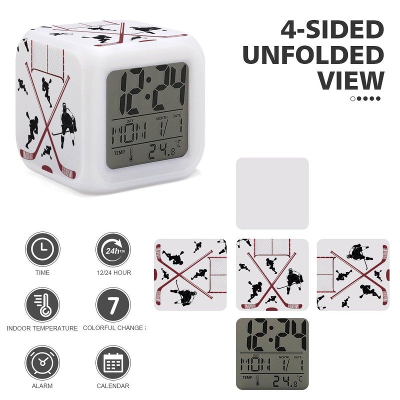 XUWU Hockey Ball Alarm Clock for Kids Boy Girl 7 LED Color Changing Wake Up Clock Home Decor Bedroom Digital with Temperature Display - Image 3